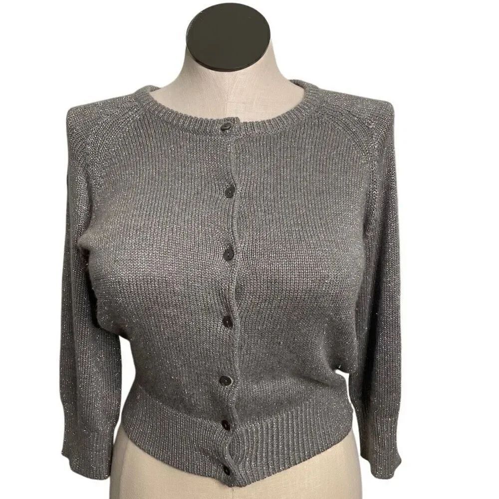 Sundance Womens Silk Angora Blend Cardigan M 3/4 Sleeve Shimmer Holiday Formal
